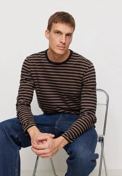 recolution Herren Slub Longsleeve aus Bio-Baumwolle - MACA STRIPES - recolution, Vintage brown (braun), – Produktbild 3 von 4