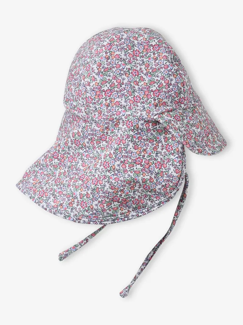 Vertbaudet Geblümter Baby UV-Sonnenhut mit Nackenschutz, Wollweiß, – Produktbild 2 von 4