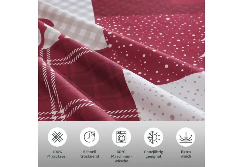 OTTO home Bettwäsche Nicholas, Microfaser, 2 teilig, Weihnachtsbettwäsche, Winter, in 3 Qualitäten verfügbar, Rot, – Produktbild 3 von 5