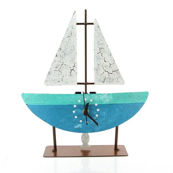 GLOBO Fair Trade GLOBO Fair Trade Standuhr SEGELBOOT mit Pendel, Metall, Blau-türkis, – Produktbild 1 von 3
