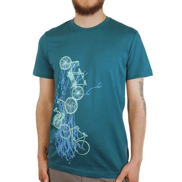 Spangeltangel Spangeltangel Herrenshirt "Fahrräder", bedruckt, Siebdruck, sportlich, Bio-Baumwolle, Blau, – Produktbild 1 von 4