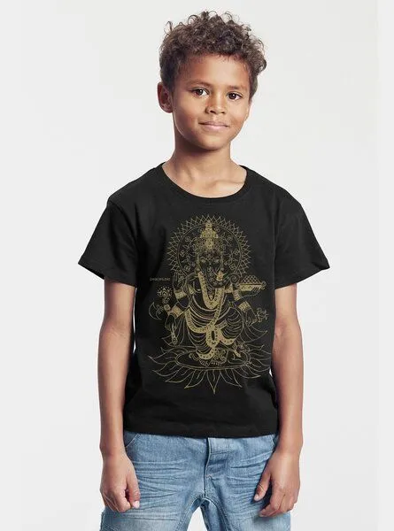 Peaces.bio - handbedruckte Biomode Peaces.bio - handbedruckte Biomode Bio-Kinder T-Shirt Ganesha, Schwarz, – Produktbild 2 von 2