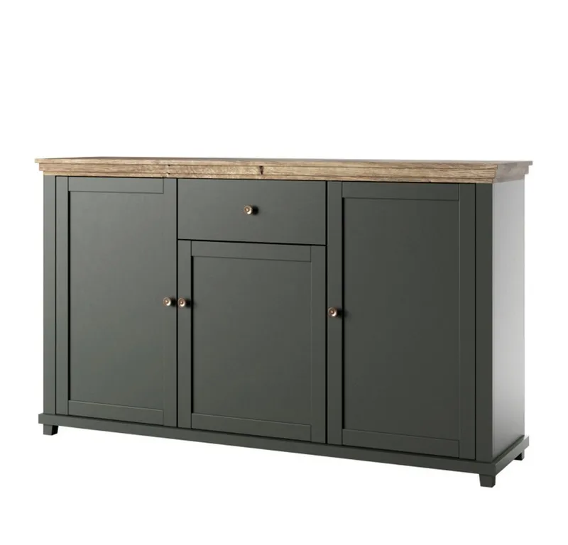 Lomadox Sideboard EPSOM-83, grün mit Lefkas Eiche Nb. Knopfgriffe messingfarben 160/93/42 cm, Grün, – Produktbild 1 von 5