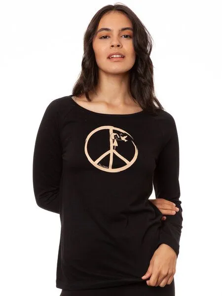 FellHerz FellHerz Damen Raglan Longsleeve Peace schwarz aus 100% Biobaumwolle – Produktbild 3 von 4