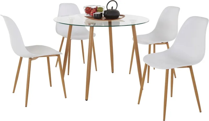 OTTO home Essgruppe Miller, (Set, 5-tlg), Glastisch mit 4 Stühlen (Kunststoffschale), Weiß, – Produktbild 2 von 5