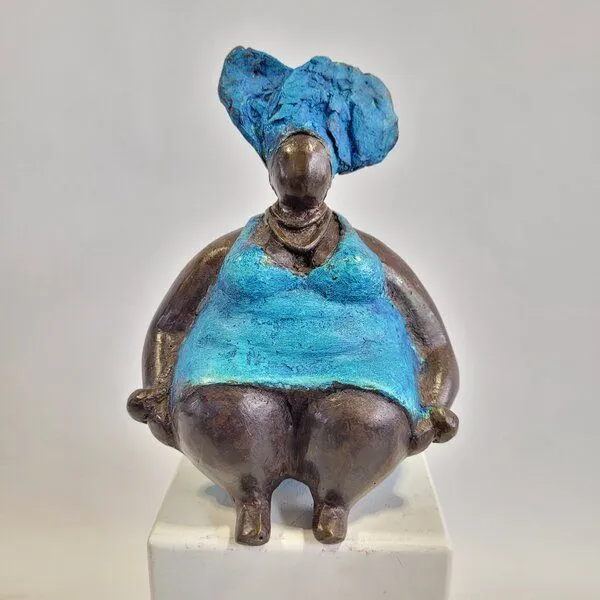 Moogoo Creative Africa Moogoo Creative Africa Bronze-Skulptur "Bobaraba Henriette" Unikate by Hamidou | handgemacht, Blau, – Produktbild 2 von 5