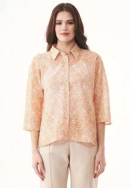 ORGANICATION ORGANICATION Hemdbluse aus Bio-Baumwoll-Voile, Natur(indian tan flower), – Produktbild 1 von 4