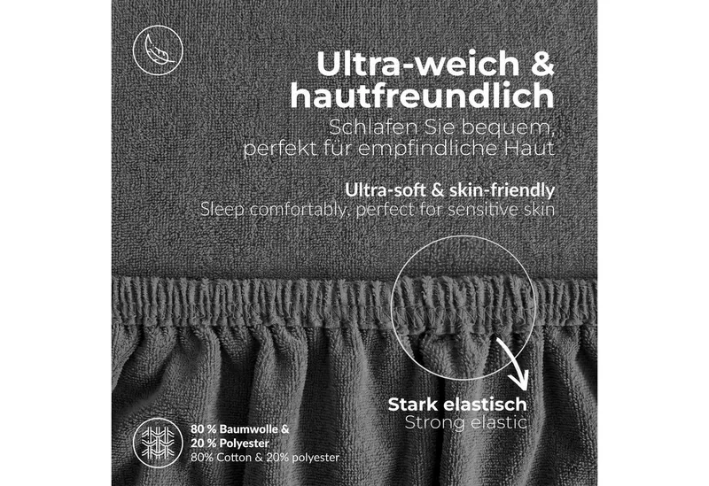 etérea Himmlische Qualität Spannbettlaken etérea Frottee Spannbettlaken 90x200 - 200x220 cm, Baumwolle, Gummizug: rundum, (1 Stück), Grau, – Produktbild 4 von 5