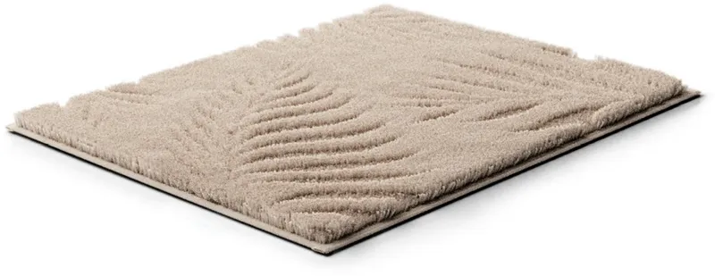 Grund Grund Badematte Ferya, Höhe 20 mm, rutschhemmend beschichtet, fußbodenheizungsgeeignet, Polyester, rechteckig, Dezentes Blattmuster mit Hoch-Tief-Struktur, 5 Jahre Garantie, Beige, – Produktbild 3 von 8