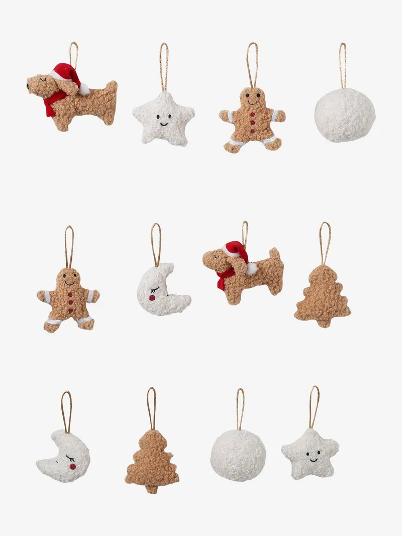 Vertbaudet Vertbaudet 12er-Set Weihnachtsbaum-Dekorationen aus Teddyfleece, Beige, – Produktbild 2 von 2