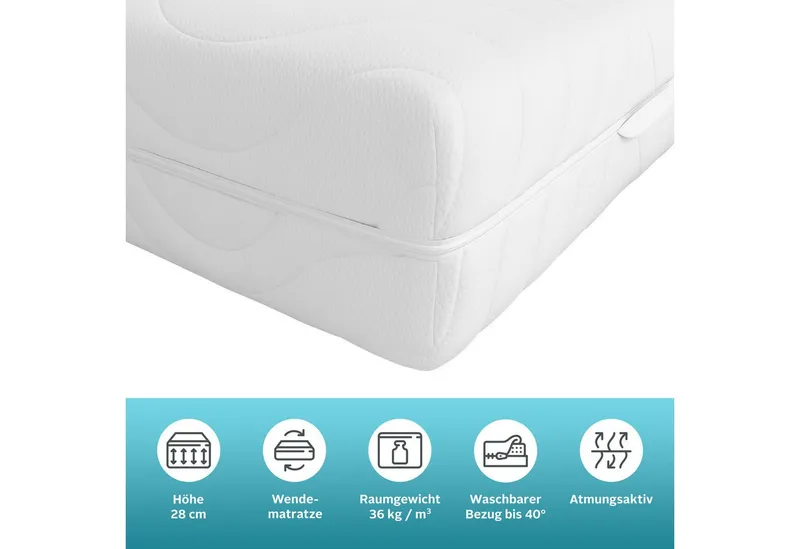 Komfortschaummatratze NEUHEIT, PREMIUM Lasse, Matratze 90x200 cm & weitere Größen, OTTO home, 28 cm hoch, H2-H4, ergonomisch, atmungsaktiv, langlebige Qualität, Weiß, – Produktbild 5 von 6