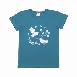 Walkiddy Walkiddy Mädchen T-Shirt GOTS-zertifiziert aus Bio-Baumwolle dunkelblau mit Vogel-und-Blumen-Motiv – Produktbild 1 von 1