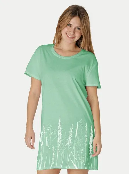 Peaces.bio - handbedruckte Biomode Peaces.bio - handbedruckte Biomode Longshirt Gräservielfalt Damen, Mint, – Produktbild 2 von 2