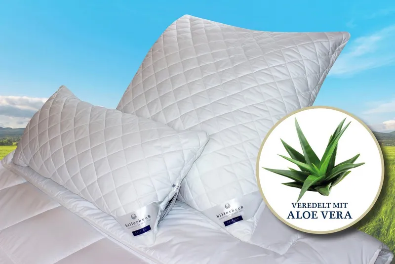 billerbeck Microfaserkissen Emelie, Kissen made in Germany, Kuscheliges Faserkissen, Füllung: 70% Polyester, & 30% Lyocell TENCEL™, Bezug: 100% Baumwolle, Seitenschläfer, Bauchschläfer, Rückenschläfer, mit separat waschbarer und Aloe-Vera veredeltem Bezug, Weiß, – Produktbild 6 von 8