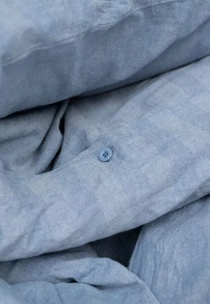 MELA MELA Flanell Bettwäsche Set Style HIMANSHU aus 100% Bio-Baumwolle, Blau herringbone, – Produktbild 3 von 4