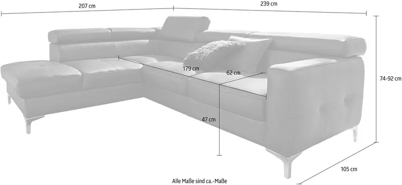 COTTA Polstergarnitur Sammy L-Form, (Set), Set bestehend aus: Ecksofa mit Kopfteilverstellung & Hocker, Schwarz, – Produktbild 5 von 5