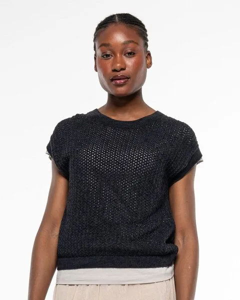 Alma & Lovis Alma & Lovis Pullunder im lockeren Strick aus Organic Cotton | Lace Knit Shirt, Raven (schwarz), – Produktbild 1 von 3