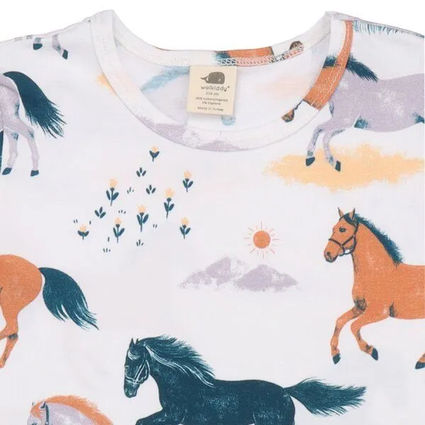 Walkiddy Happy Horses T-Shirt Kinder Bio-Baumwolle – Kurzarmshirt von Walkiddy mit fröhlichem Pferde-Print – nachhaltige, hautfreundliche & langlebige Qualität von Walkiddy, Blau, – Produktbild 3 von 3