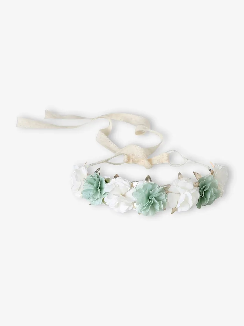 Vertbaudet Blumenkranz für Mädchen, Salbeigrün/wollweiß, – Produktbild 1 von 3