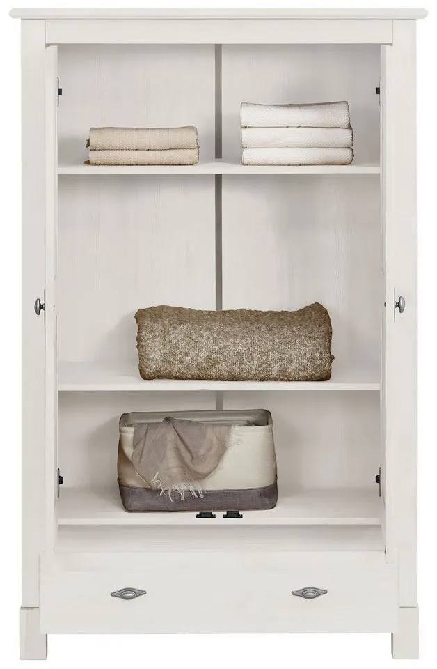 OTTO home Wäscheschrank Rauna (B/H/T ca. 96/155/38 cm) aus massiver Kiefer, FSC®, 2-türig, 96cm breit, Weiß, – Produktbild 4 von 5