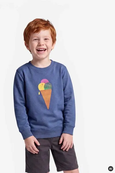MelaDi Meladi Kinder Sweater aus Biobaumwolle - Eiscreme auf Aqua Blue, Aqua blue, – Produktbild 2 von 5