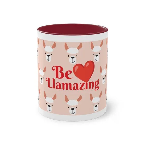 PepMelon Lama Tasse mit Farbe innen, Be Llamazing, lustige Lama Weihnachtstasse, Bordeux, – Produktbild 1 von 4