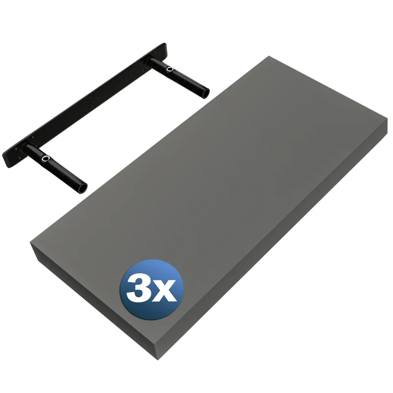Casaria® Wandregal Schweberegal 50cm 3er-Set Grau + Halterung – Produktbild 1 von 2
