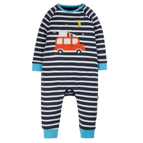 Frugi Frugi Strampler Remy Camper blau-weiß gestreift Schlafanzug – Produktbild 1 von 1