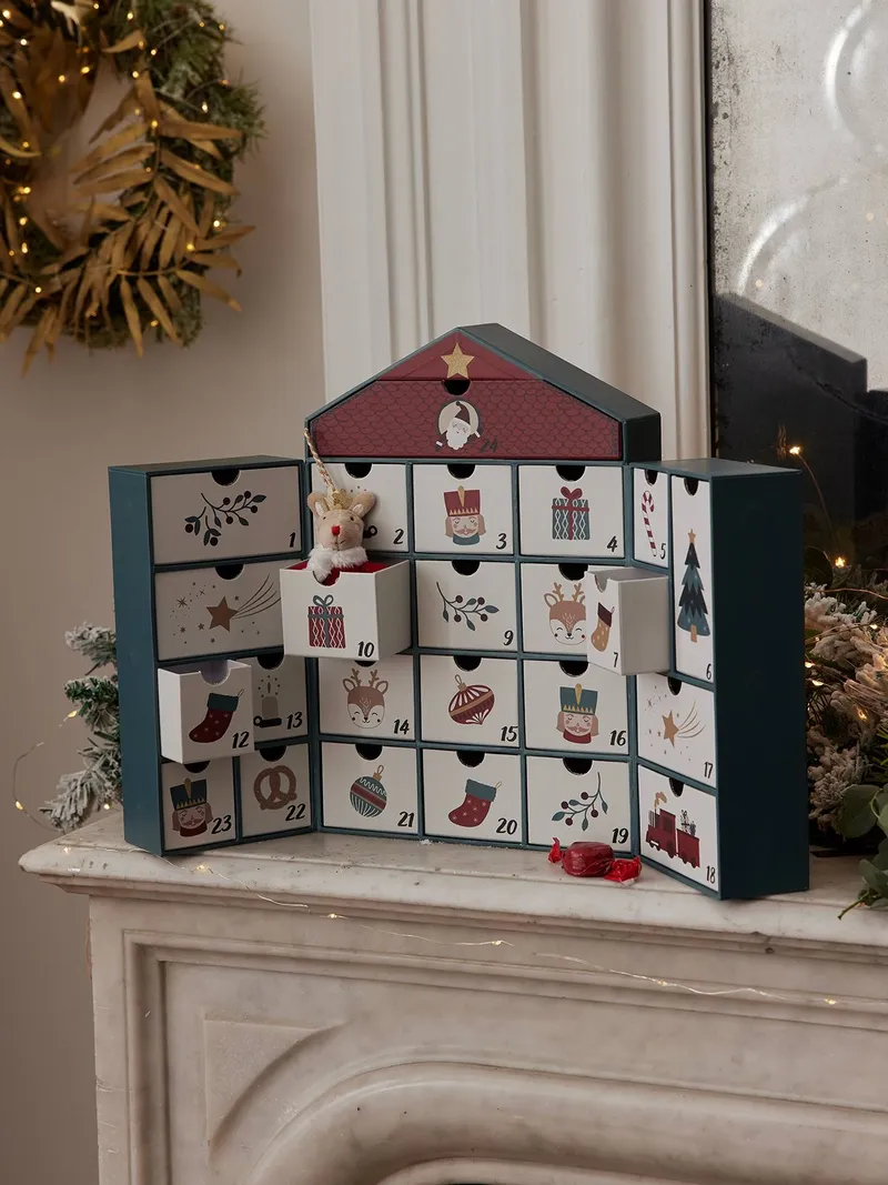 Vertbaudet Kinder Haus-Adventskalender aus Pappe, Grün bedruckt, – Produktbild 3 von 4
