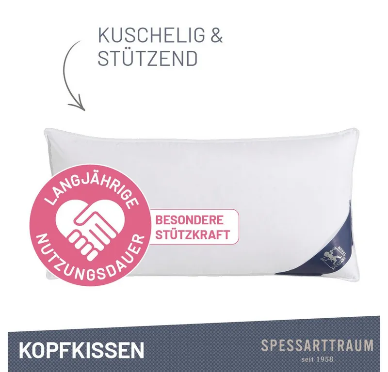 Spessarttraum Spessarttraum 3-Kammer-Kopfkissen Premium, Füllung: 60% Gänsedaunen / 40% Gänsefedern, Klasse 1, Downpass zertifiziert (Außenkammern), Bezug: 100% Baumwolle, Made in Green, Hausstauballergiker geeignet, gute Stützkraft, Seitenschläfer & Rückenschläfer, Weiß, – Produktbild 2 von 7