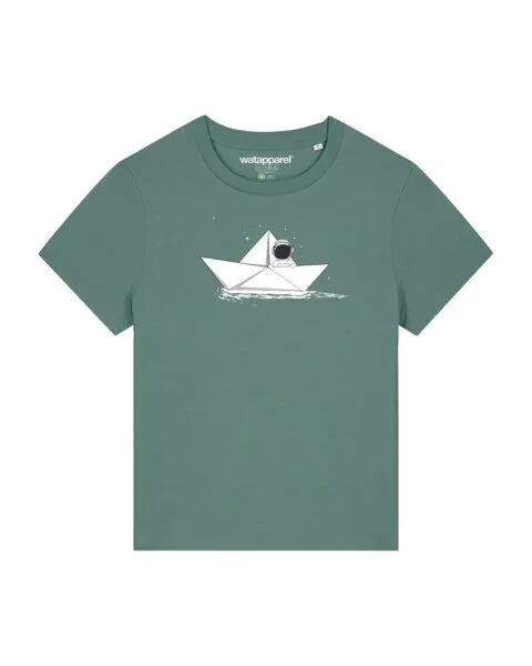 watapparel watapparel T-Shirt Frauen Astronaut in paper boat, Green bay, – Produktbild 1 von 3