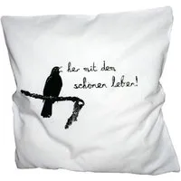 Hirschkind Hirschkind Bio-Kissenbezug 'Schönes Leben mit Amsel' weiß, 40*40cm – Produktbild 1 von 1