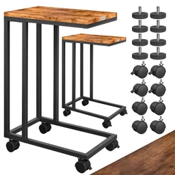 Casaria® Beistelltisch Schwarz 2er-Set unterfahrbar 50x35x65/70cm mobil Rollen mit Bremse – Produktbild 1 von 1