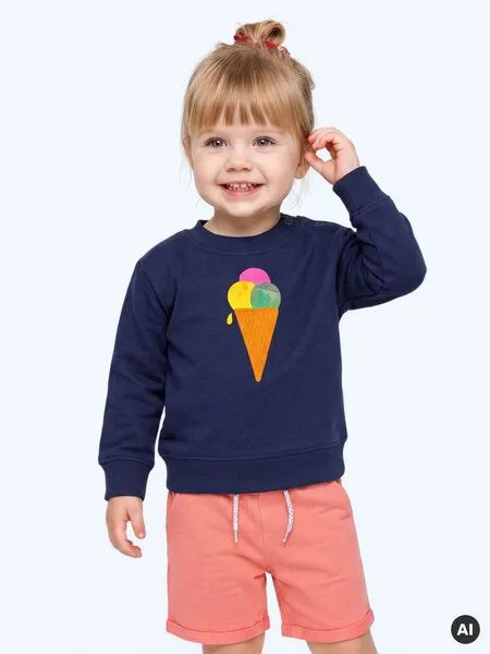 MelaDi Meladi Kinder Baby - Sweater aus Biobaumwolle - Eiscreme auf Navy Blue, Blau, – Produktbild 6 von 6