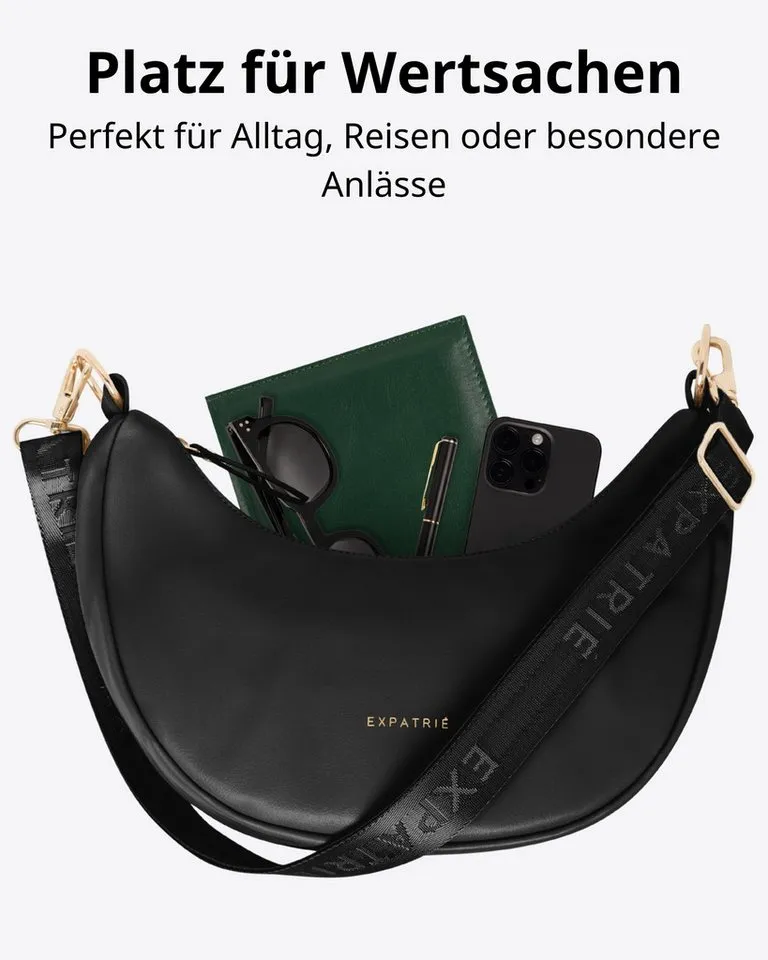 Expatrié Umhängetasche Lea Small Half Moon Bag Schultertasche, Elegante Crossbody Bag in Halbmond Form, Wasserabweisend, Schwarz, – Produktbild 4 von 5