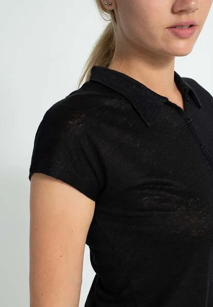 Alma & Lovis Alma & Lovis Leinenshirt im Polostyle aus 100% Leinen | Linen Polo, Schwarz, – Produktbild 4 von 4