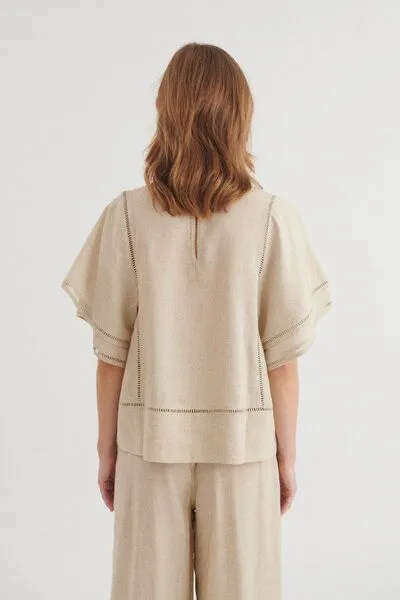 Basic Apparel Basic Apparel Carina, Sommer-Bluse aus Leinen und Ecovero, Beige, – Produktbild 4 von 4