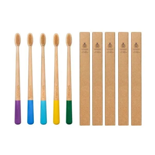 SuperBee SuperBee Bambuszahnbürsten – 5er-Set: Umweltfreundlich, vegan, BPA-frei – Produktbild 1 von 3