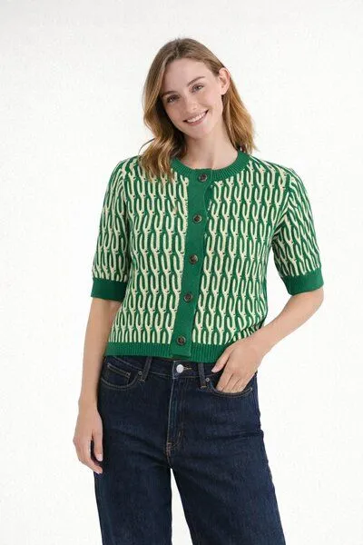 Basic Apparel Basic Apparel Kurzarm Cardigan MINIE aus Bio-Baumwolle, Grün-gestreift-abundant-green-white, – Produktbild 2 von 4