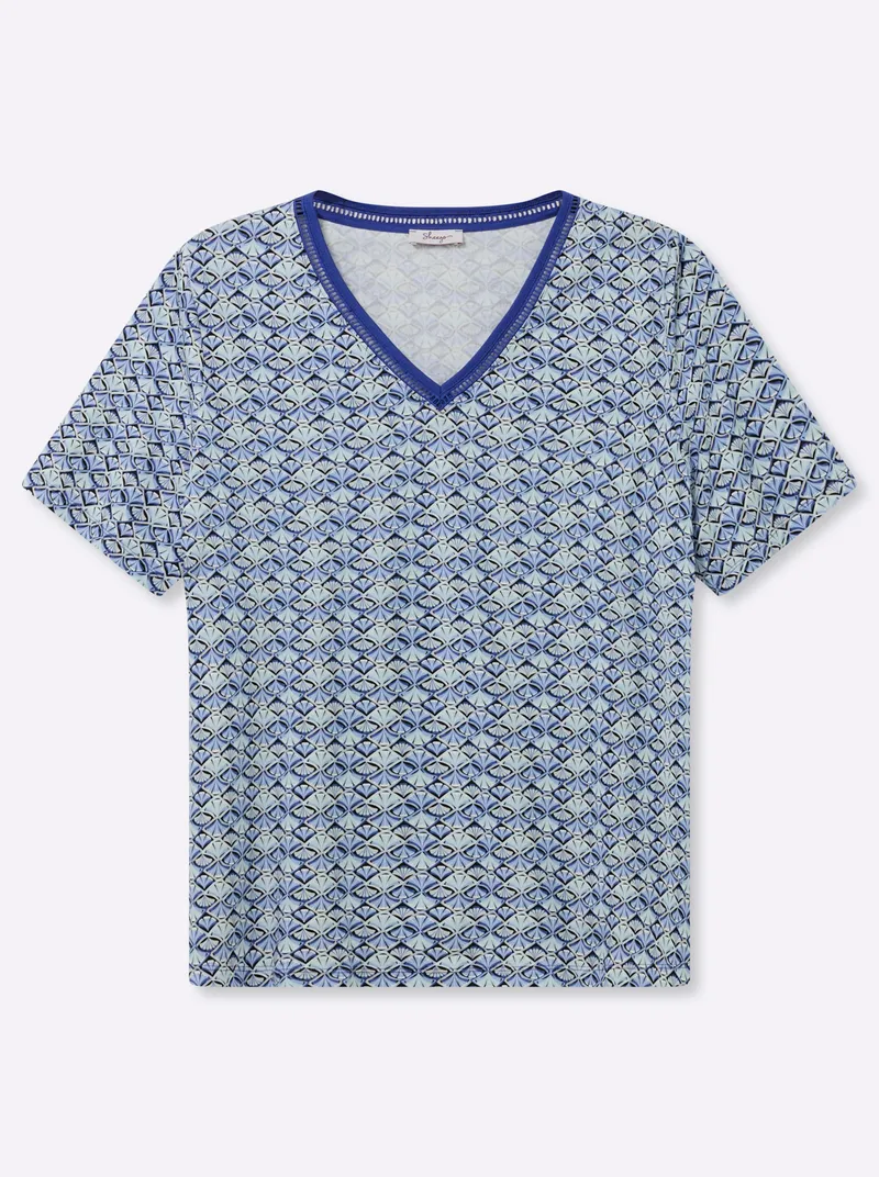 sheego V-Shirt schwarz-hellblau-bedruckt, Schwarz-hellblau-bedruckt, – Produktbild 1 von 2