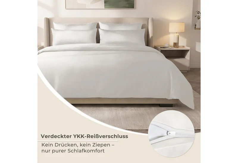 Laynenburg Bettwäsche Eukalyptus aus 100% Tencel Lyocell ab Gr. 135x200, kühlende, atmungsaktive Sommer-Bettwäsche mit Reißverschluss, Beige, – Produktbild 4 von 5