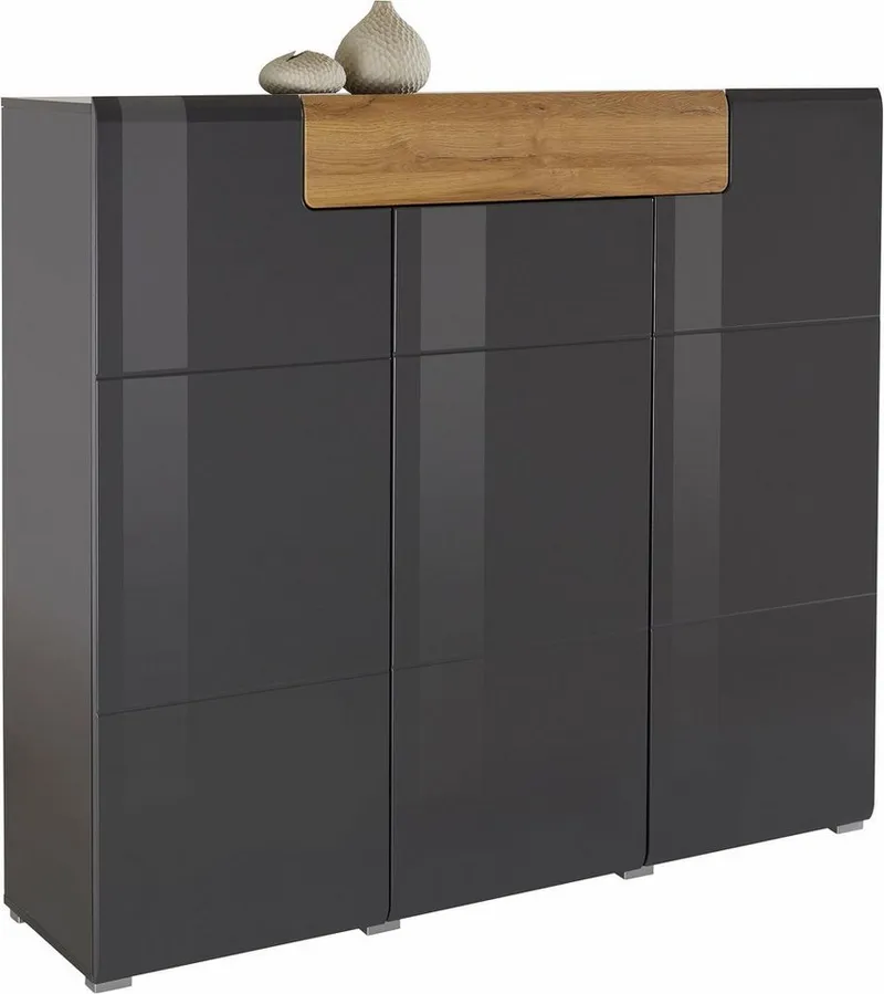 OTTO home Highboard Toledo,Breite 147,5 cm,trendige Hochkommode mit 3 Türen 1SK, Hochschrank mit viel Stauraum, stylische Hochglanzfronten, Schwarz, – Produktbild 3 von 5