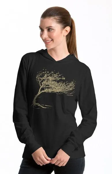 Peaces.bio - handbedruckte Biomode Peaces.bio - handbedruckte Biomode Bio-Jersey-Kapuzensweater Unisex "Windy Tree", Schwarz, – Produktbild 1 von 2