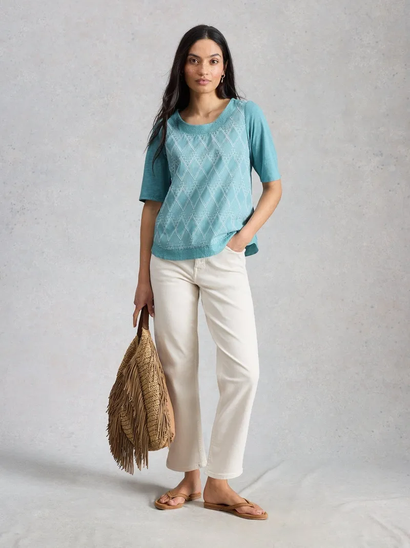 White Stuff Besticktes Top Weaver - 42, Blaugrün multi, – Produktbild 2 von 4