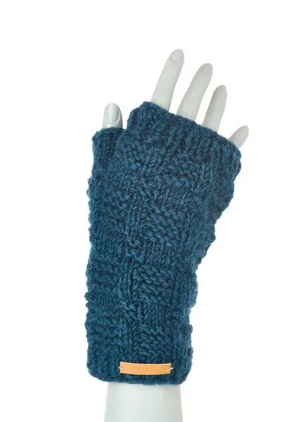 short'n'pietz short'n'pietz Schurwollhandstulpen mit Schachbrettmuster, handgestrickt, Petrol, – Produktbild 1 von 1