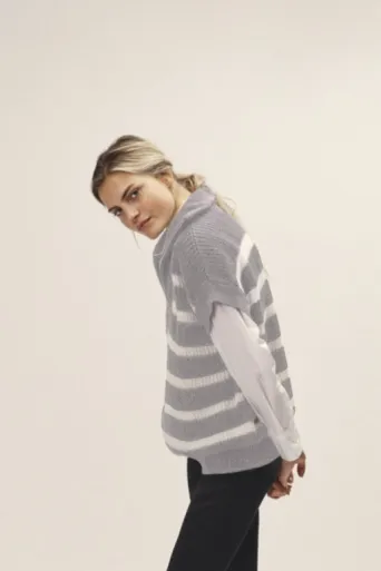 WOTE WOTE Damen vegan Strickweste Stripes Greymelange Weiß, Hellgrau, – Produktbild 2 von 2