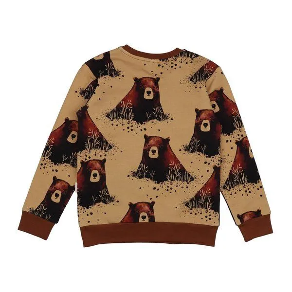Walkiddy Kinder Sweatshirt GOTS-zertifiziert aus Bio-Baumwolle, senfgelb mit Grizzly-Bären-Print – Walkiddy, weich & hautfreundlich, Mustard, – Produktbild 3 von 3