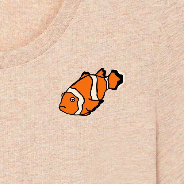 Spangeltangel Spangeltangel T-Shirt bedruckt, "Clownfisch", nachhaltig, Biobaumwolle, Brustprint, Damen, Kurzarmshirt, Damenshirt, Frauen, bio, Rosé (bunt meliert), – Produktbild 2 von 3