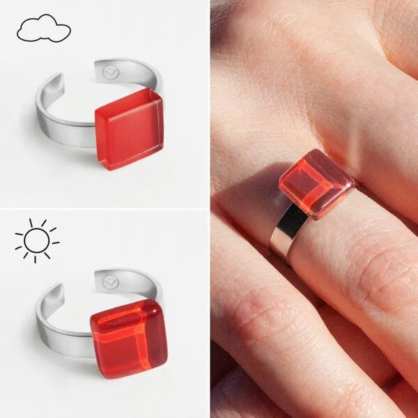 ALEXASCHA ALEXASCHA Geometrischer Ring aus Glas, mini, Kirschrot, – Produktbild 3 von 4