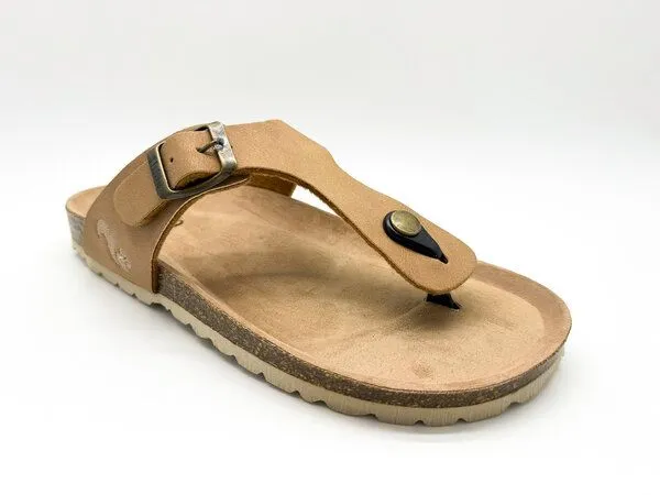 thies Vegane thies ® Eco Bio Thong Sandale aus rec. PET mit Kork-Tieffussbett, Cashew, – Produktbild 3 von 4